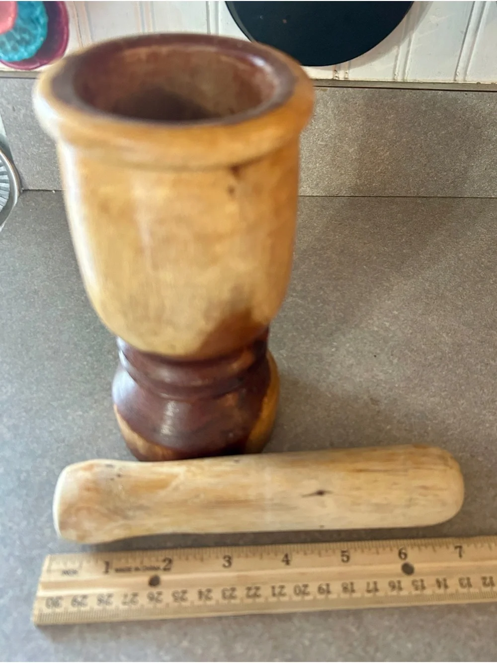 Hand-Finished Wooden Mortar and Pestle in Natural Brown